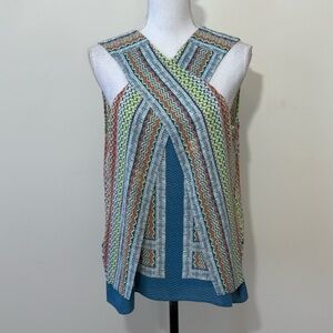 BCBGMaxAzria Maryssa || Geometric Pattern Sleeveless Top Multi-Colore Sz M